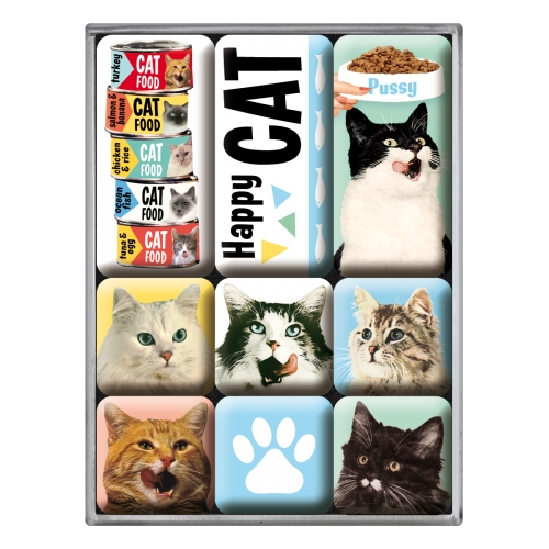 Set di 9 magneti a tema Happy Cat