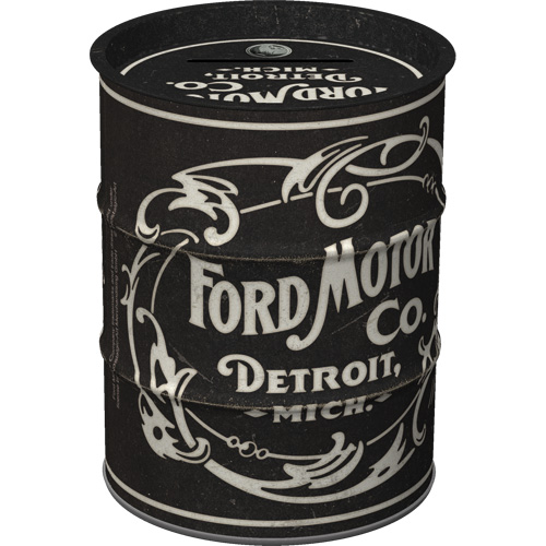 Salvadanaio in metallo - Oil Barrel, 9,3 x 11,7 cm, Ford - Vintage Logo Black