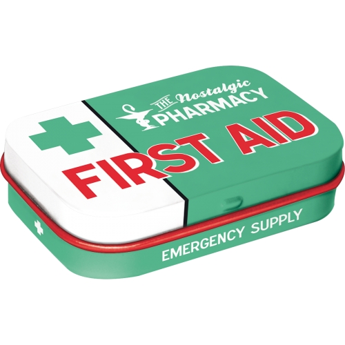 Scatolina in metallo con mentine 6 x 4 x 1,7 cm, First Aid Kit green