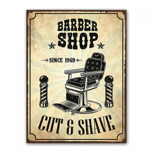 Targa in metallo BARBERSHOP CUT & SHAVE SINCE 1969 - cm 30x40